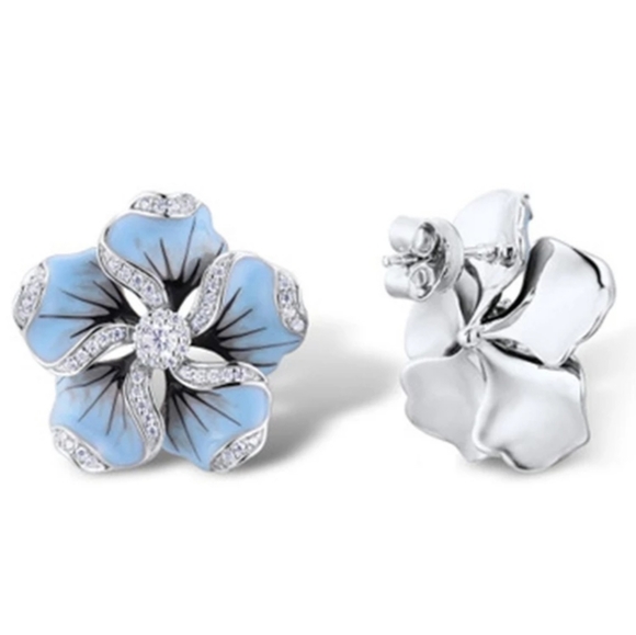 Blue Flower Enamel Earrings - Picture 2 of 5